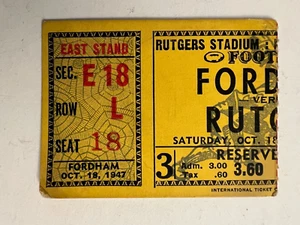 1947 Rutgers vs Fordham Football Ticket Stub @ Rutgers Stadium GOOD Condition - Picture 1 of 2