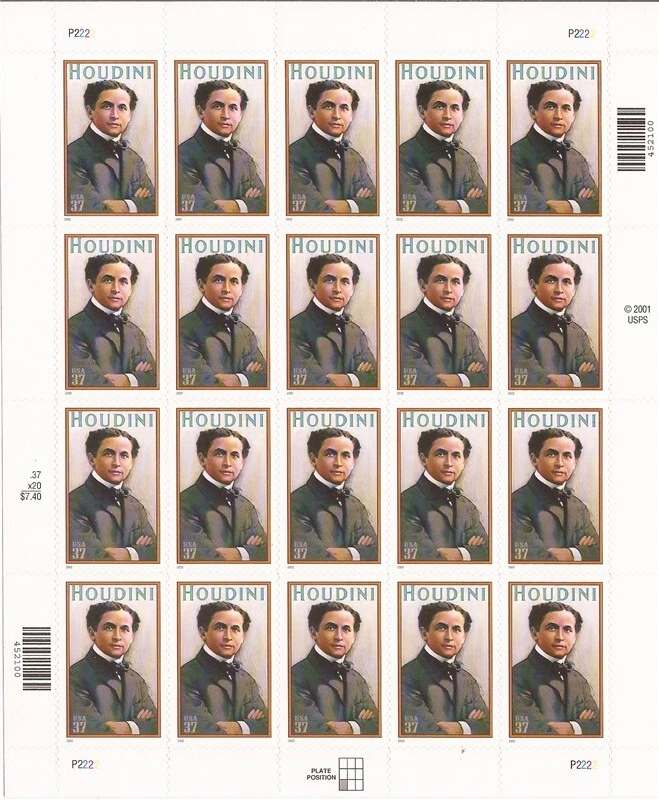 US Stamp - 2002 Harry Houdini - 20 Stamp Sheet - Scott #3651 - Image 1 of 1