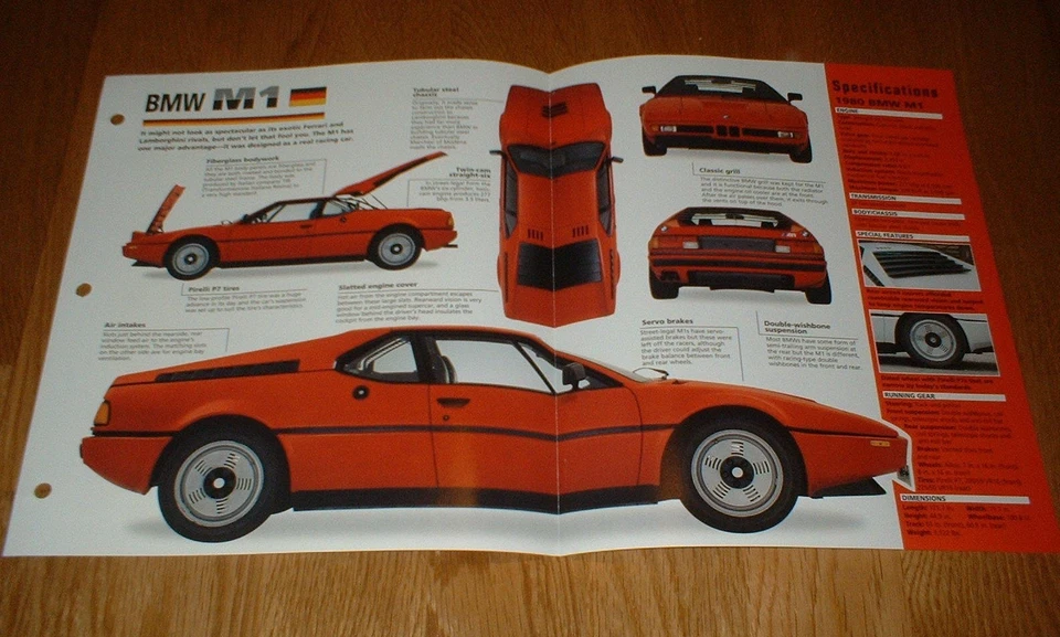 1980 BMW M1 SPEC SHEET BROCHURE INFO PRINT POSTER PHOTO 78 79 80 81 82 M-1★★ - Image 1 of 1