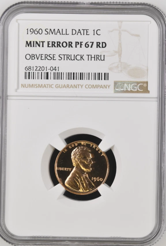 1960 Small Date Lincoln Memorial NGC Mint Error PF 67 RD Obverse Struck Thru - Image 1 of 2