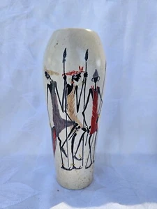 Afrikanische Steinvase Massai Krieger Kenia handgeschnitzt bemalt 8"" Höhe x 4"" W Kenia - Bild 1 von 6