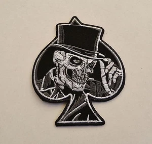 Skull Patch Badge 666 Ace Of Spades Biker Kutte Aufbügler Totenkopf mit Zylinder - Bild 1 von 1