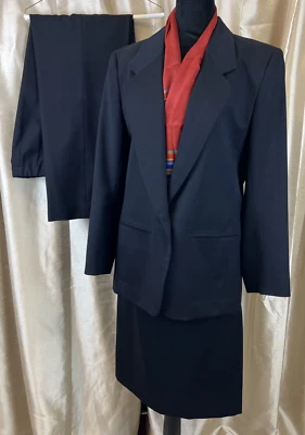 Vintage 1990's Pendleton Black Wool Pant Suit With Skirt Lined - Image 1 of 4
