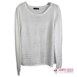 Banana Republic Women's Sweater White Knit Long Sleeve Cutout Linen Cotton Crew - Picture 1 of 10