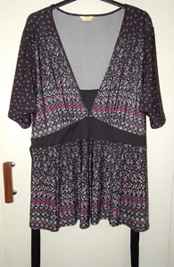 Agenda Black Grey & Pink Print Stretch Top - Size 28 - Picture 1 of 5