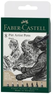 Faber Castell Pitt Artist Pens | Black India Ink | 8 Piece Set | Assorted Sizes - Picture 1 of 4