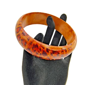 Vintage Cheetah Print Wooden Bangle Bracelet Chunky Wild Animal Jungle Safari - Picture 1 of 24