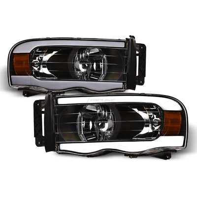 Topline For 2002-2005 Dodge Ram DRL LED Strip Bar Headlights Signal Amber Black Foto 1 de 4