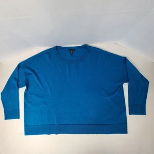Suéter Eileen Fisher XL 100 % Lana Merino Azul Manga Larga Cuello Redondo Pullover - Imagen 1 de 24