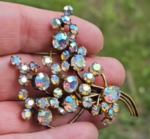 Vintage Krappen Set Aurora Borealis AB Strass Messing Brosche VIDEO - Bild 1 von 20