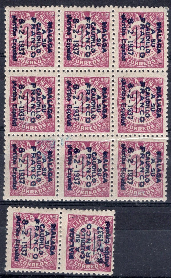 ESPAÑA GUERRA CIVIL, MALAGA, 11 SELLOS PATRIÓTICOS, CON 1 TETE-BECHE, MNH Foto 1 de 1