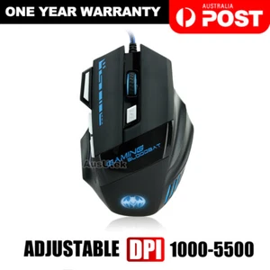 AU USB 5500DPI LED Wired Optical Backlight Gaming Mouse Support Pro 7 Button New - Picture 1 of 7