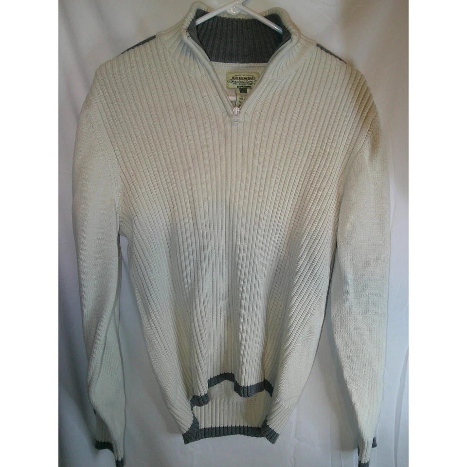 American Rag Half Zip Sweater Mock Neck Ribbed Knit Pullover Gray Trim L - Image 1 of 3