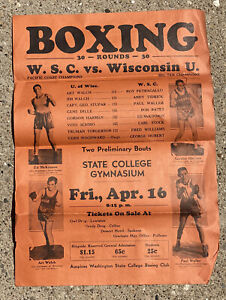 Original 1938 Wisconsin Badgers vs Washington State Cougars Boxing Event Poster