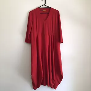DIGBYS Women Dress Size 5/18 Red 3/4 Sleeve Vneck Panel Midi Stretch faux collar - Picture 1 of 17