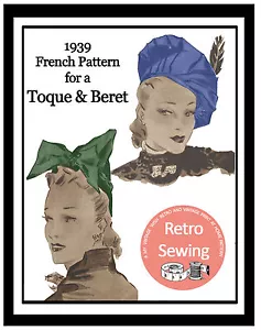 1930's Beret and Hat Vintage French Sewing Pattern - Reproduction Pattern - Picture 1 of 1