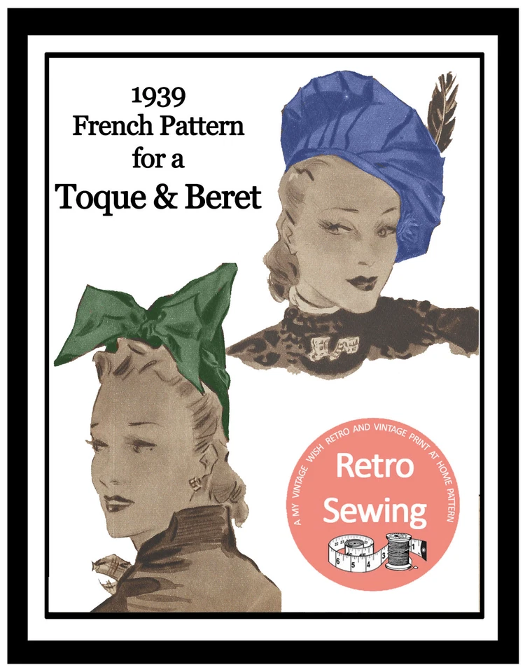 1930's Beret and Hat Vintage French Sewing Pattern  - Reproduction Pattern - Image 1 of 1