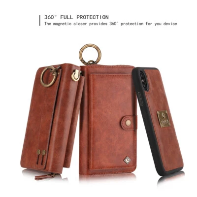 Cartera de cuero desmontable con cremallera cubierta magnética para iPhone y Samsung Foto 1 de 4