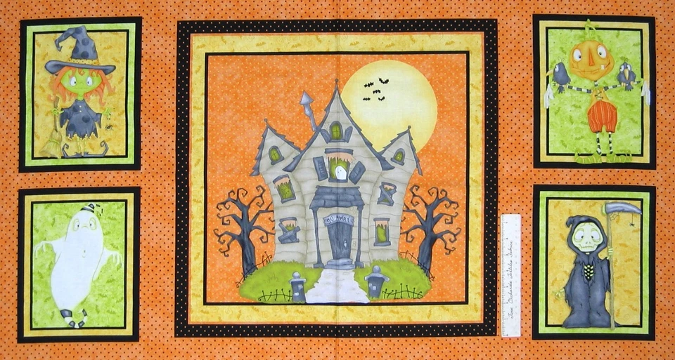 Tela de Halloween - Jeepers Creepers Arañas en Naranja Brillante - PANEL de Vidrio Henry Foto 1 de 1