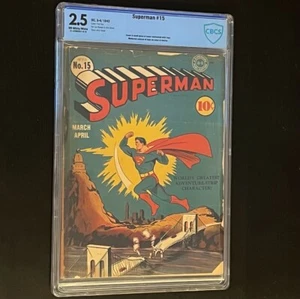 Superman #15 (1942) ⭐ CBCS 2.5 ⭐ Rare! Golden Age Jerry Siegel DC Comic - Picture 1 of 3