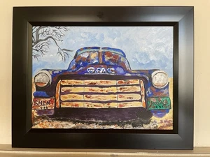 Original Old Rusty Truck Painting/9 X 11/Framed And Signed  - Picture 1 of 5