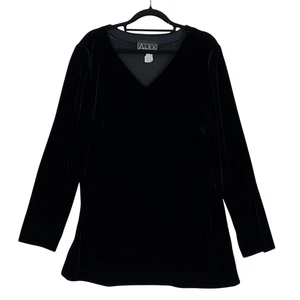 Blusa túnica de terciopelo negra grande Alex Evenings cuello en V manga larga - Imagen 1 de 8
