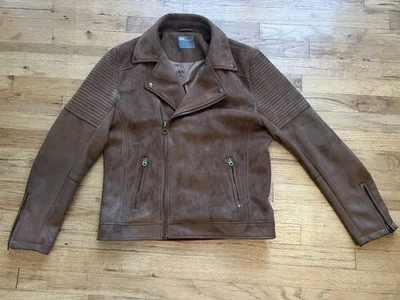 ASOS Design Faux Suede Leather Biker Moto Jacket Tan Brown Size M - Image 1 of 4