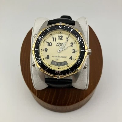 Vtg Lorus Sports Men 46mm Analog/Digital Watch Silver Tone Gold Dial - RUNS - Image 1 of 4