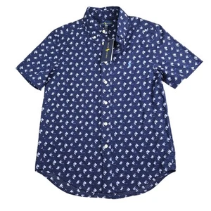 Ralph Lauren Textured Fish Button Front Shirt Boys Medium 10/12 Blue Ocean New - Picture 1 of 9