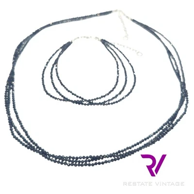 BBJ Negro Espinela Rodio Esterlina Triple Hilo Collar Pulsera Set Ajustar Foto 1 de 4