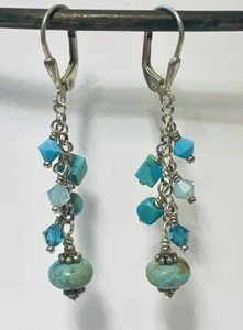 Türkis Swarovski Kristall & Sterling Silber Ohrringe - Türkis Tangle OOAK - Bild 1 von 3