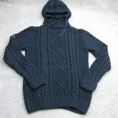 Superdry Jumper Mens Large Navy Cable Blizzard Knit Sweater Pullover Hooded - Image 1 of 4