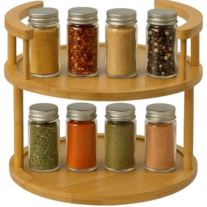 Wooden Rotating Spice Rack - 2 Tier Lazy Susan Turntable Spice Organizer for ... - Picture 1 of 8