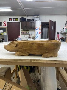 Pig Bowl Resin that Looks Like Wooden Hand Carved Unique Farmhouse Decor Vessel - Picture 1 of 7