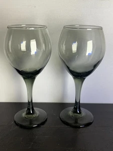 Two smoky gray 8 inch wine glass, 2.75 width across mouth - Picture 1 of 7