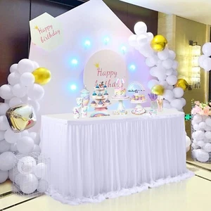 Table Skirt Wedding Baby Shower Birthday Bridal Shower Party White Tutu Table... - Picture 1 of 7