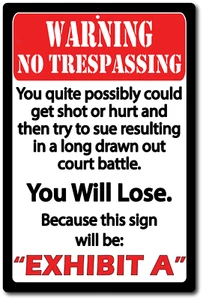 Warning No Trespassing Sign Metal Aluminum 8"x12" Funny Caution Go Away Posted - Picture 1 of 5