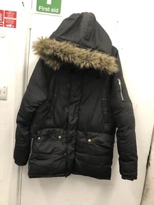 Pull & Bear Men’s Black Fur Hood Puffer Coat Size Medium - Picture 1 of 5