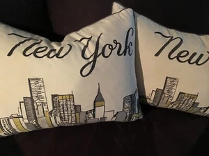 Pillows Decorated Feathers New York Graphite 100% Cotton - Picture 1 of 11