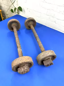 Par de ruedas y ejes de carro de fábrica C.1910, 16,75" L reutilización, piezas de restauración - Imagen 1 de 8