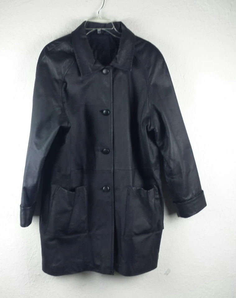 Abrigo Chaqueta de Invierno Amalfi Cuero If Mujer Talla L/LX 100% Cuero Bolsillos Negro Foto 1 de 4