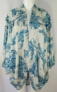 ELLIS & DEWEY WHITE LABEL Kimono One Size Womens Blue Floral Pleated Cotton Boho - Picture 1 of 12