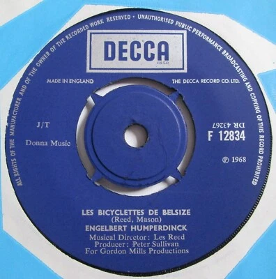 Engelbert Humperdinck - 7"- Les Bicyclettes De Belsize - 1968 - F 12834 - VG/VG+ - Image 1 of 3