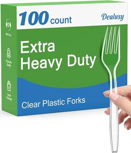 100 Count Extra Heavy Duty Clear Plastic Forks Disposable, BPA-Free, - Picture 1 of 7