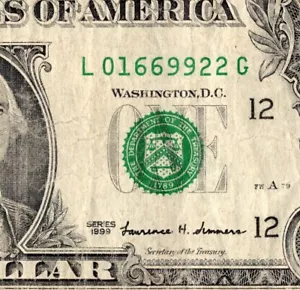 1999 Series Old Note Fancy Serial Number One Dollar Bill - Picture 1 of 11