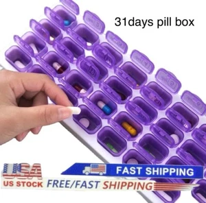 Monthly Pill Organizer Box Case 31 Day Pill Case Medicine Container Travel/US - Picture 1 of 4