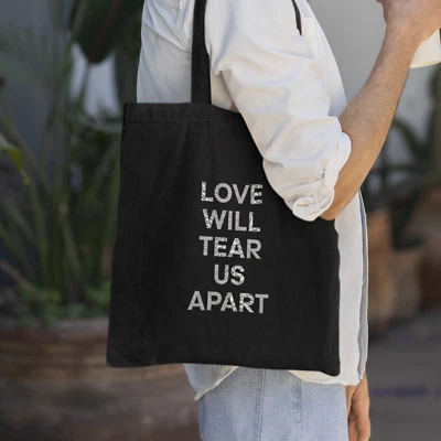 WILLOWGIFTS Love Will Tear Us Apart Black Cotton Tote Bag - Novelty Joy Band Division
