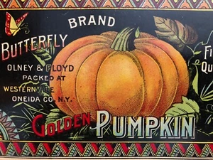 Antique Can Label 1890s Olney & Floyd Butterfly Brand PUMPKIN Oneida New York - Picture 1 of 13