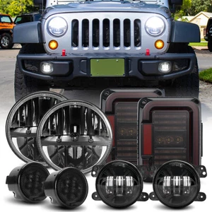 DOT 7" LED Headlight Fog Turn Signal Tail Light Kit For Jeep Wrangler JK 2007-18 - Foto 1 di 13