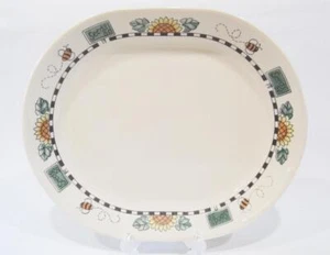 ❤️ Corelle SUNBLOSSOMS Sandstone SERVING PLATTER Plate Sunflowers Bees Seeds - Picture 1 of 4